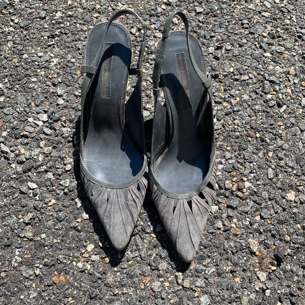 Donated Vintage Bandolino Gray Suede Sling Back Heels - Size 9M